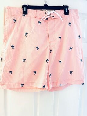 NWT St. John's Bay Swim Trunks PINK Blue Marlin STRIPE